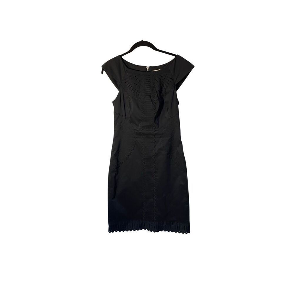 Karen Millen women’s black LBD crochet lace trim sheath dress 6